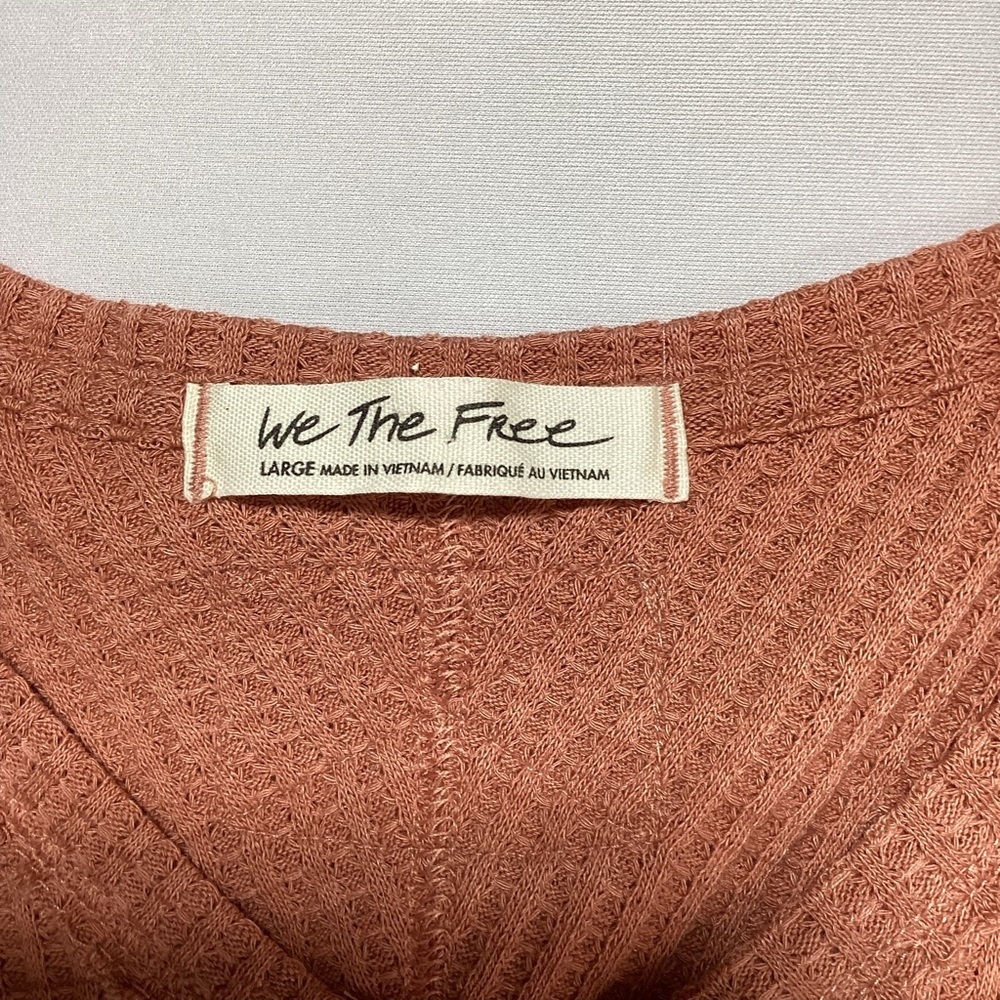 We The Free Oversized Waffle V-Neck Sweater in Dusty Terracotta - Picture 5 of 10